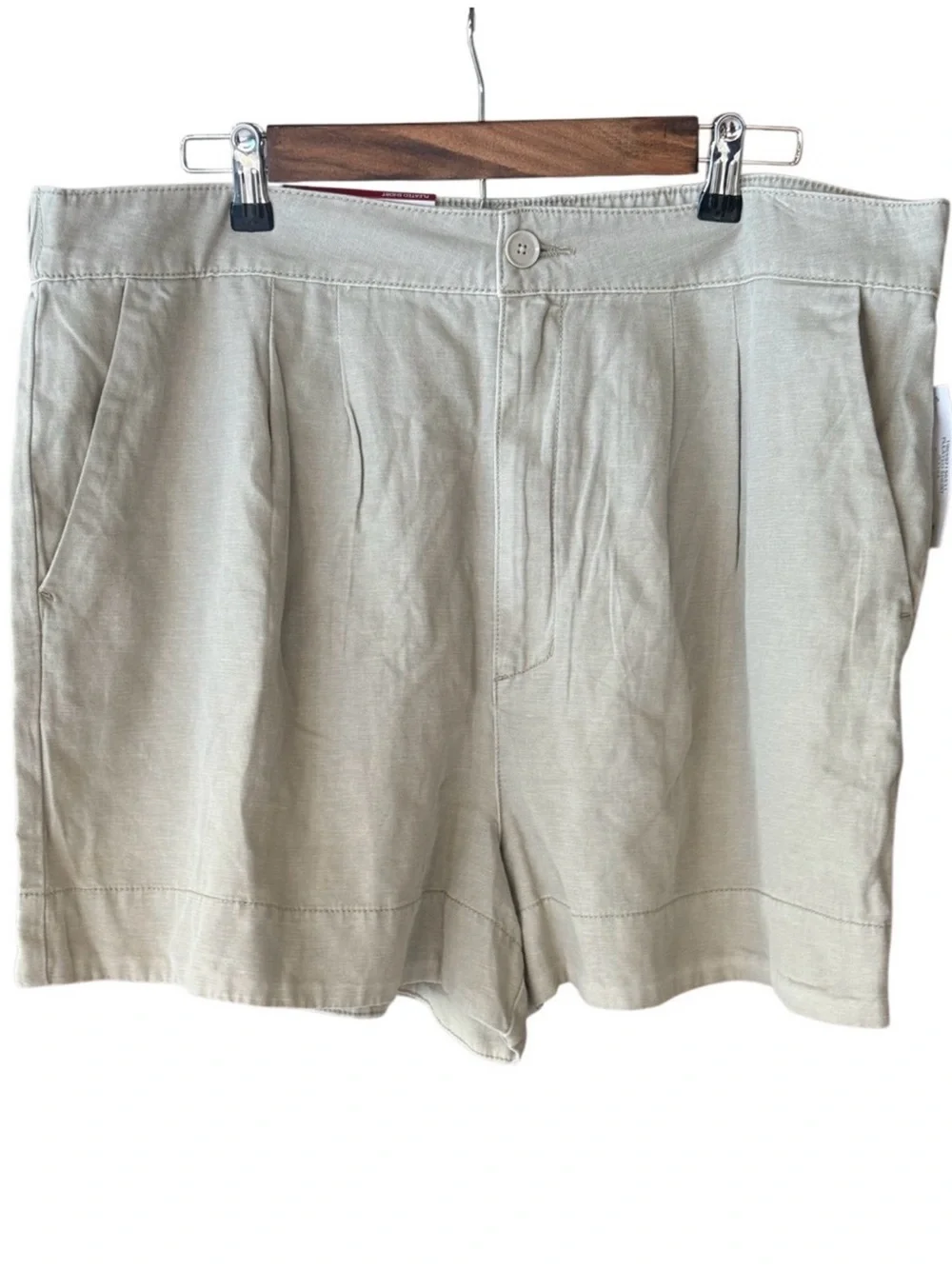 Joie Linen Blend Pleated High Rise Tailored Shorts Tan XL NWT